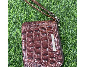 Brahmin Daisy Wristlet Wallet Pecan Croc Embossed Leather Melbourne Zip