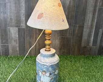 Lámpara de ángel de arte popular hecha a mano, tarro rústico pintado, decoración navideña