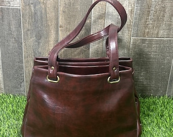 Vintage Burgundy Wine Organizer Handbag Retro Purse Gold Tone Multi Compartment