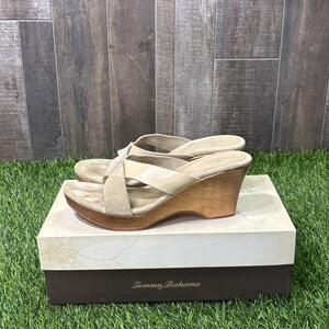 Tommy Bahama Wooden Say No Raw Sugar Italy Suede Leather Slide Sandals image 4