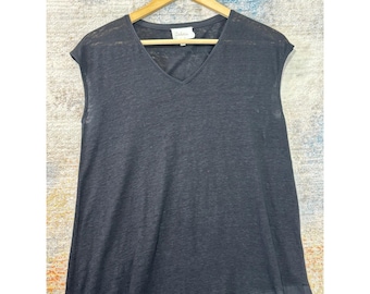 Deletta Anthropologie Top tipo túnica de lino negro con bajo asimétrico escalonado M