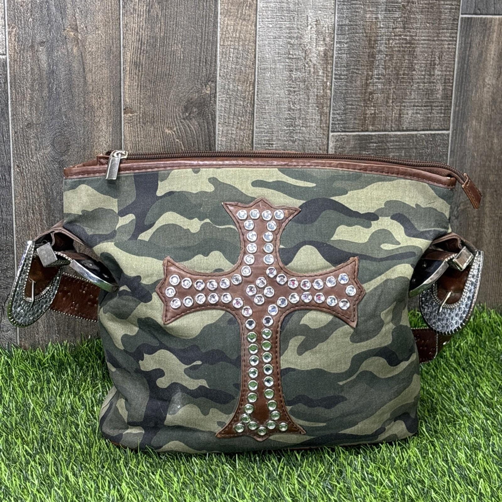 Y2K Camo Rhinestone Cross Bag Western Mcbling Shoulder Purse