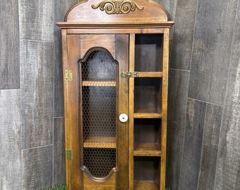 Mobiletto da parete rustico in stile fattoria vintage, credenza primitiva in legno, pensile rustico