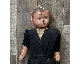 Vintage Dutch Boy Composition Doll 1950s Primitive Folk Art