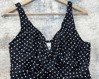 Lauren Ralph Lauren Swimsuit Top Womens 18W Polka Dot Black White