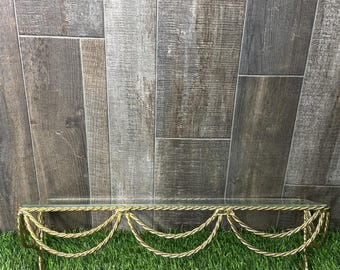 Estantería de pared vintage de latón y cristal, estilo Hollywood Regency Art Deco.