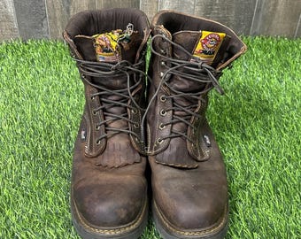 Botas de trabajo Justin J-Max con puntera de acero, 12D, color marrón, impermeables, con cordones, fabricadas en EE. UU.
