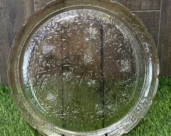 Vintage Jeanette Flora Gold Glass Platter Large Floral 1930s 40s