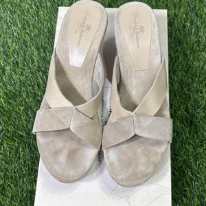 Tommy Bahama Wooden Say No Raw Sugar Italy Suede Leather Slide Sandals image 3