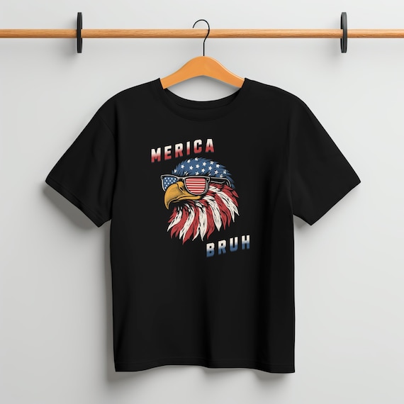 YOUTH Merica Bruh Kids Patriotic American Eagle T-shirt, Red White