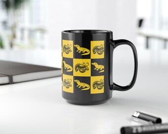 Mardi Gras Coffee Cup, Crawfish Alligator New Orleans Grid Jumbo Mug, New Orleans Souvenir Coffee Mug, Louisiana Bachelor Gift Ceramic Cup