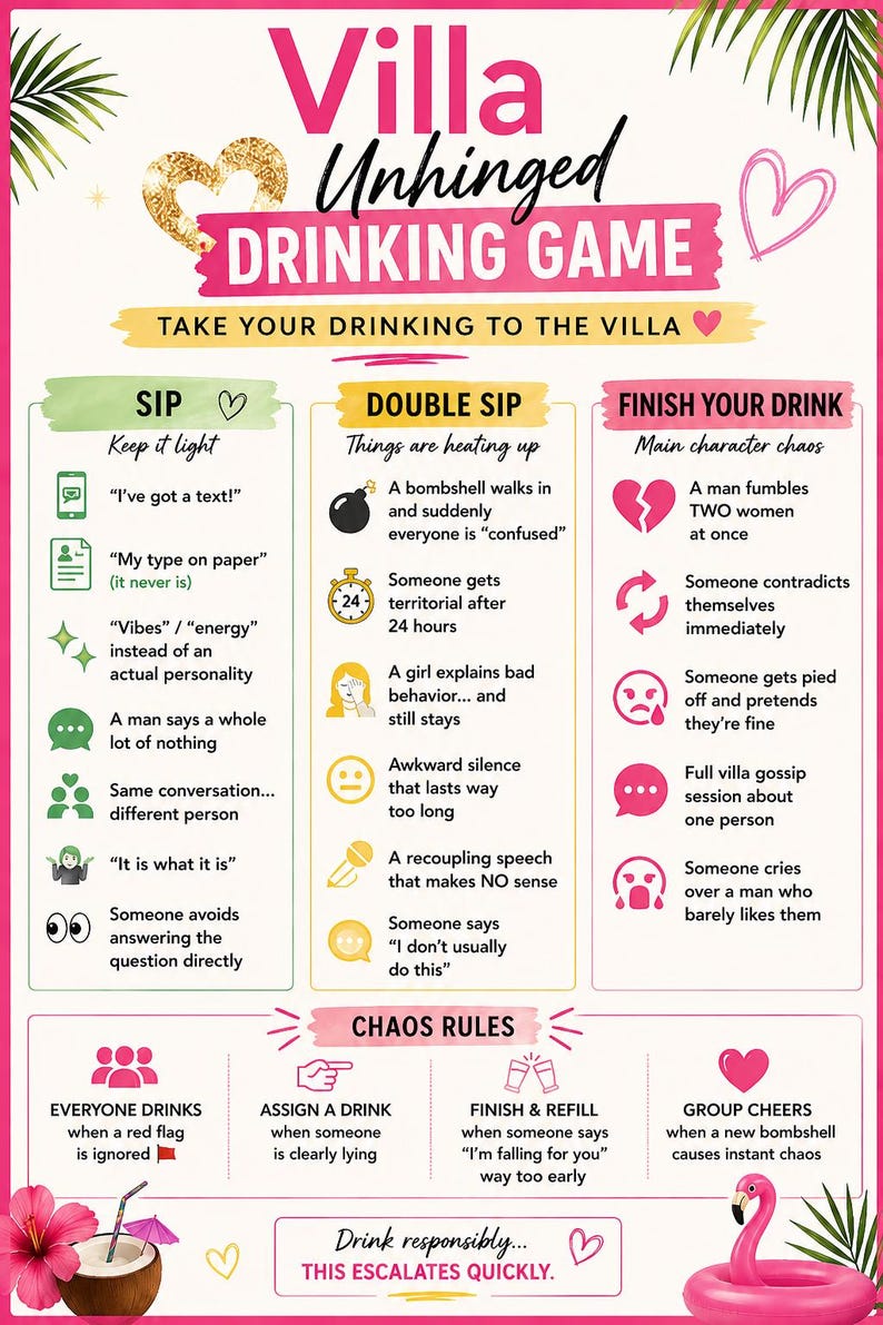 Love Island USA Bingo Dryckesspel Utskrivbart | Titta på Partyspel | Möhippaspel | Tjejkväll | Digital nedladdning bild 7