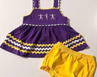 Lila & Gold Bloomer Set | Fußball Outfit | Geaux Tigers | Louisiana | Goldmädchen