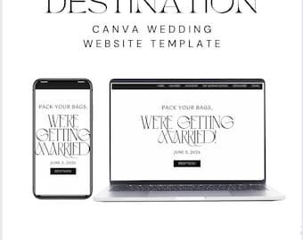 Modèle de site Web de mariage modifiable : design noir et blanc élégant (modèle canva)