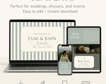 Modèle de site Web de mariage vert sauge : RSVP en ligne élégant (modifiable sur toile)