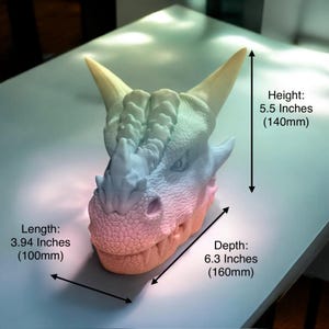 3-in-1 dragon organizer sizing: 6.3” wide, 5.5” tall, with built-in tray and phone stand.