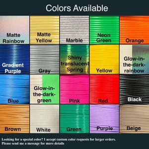 Filament color options for dragon head print, including matte rainbow, marble, and glow colors.