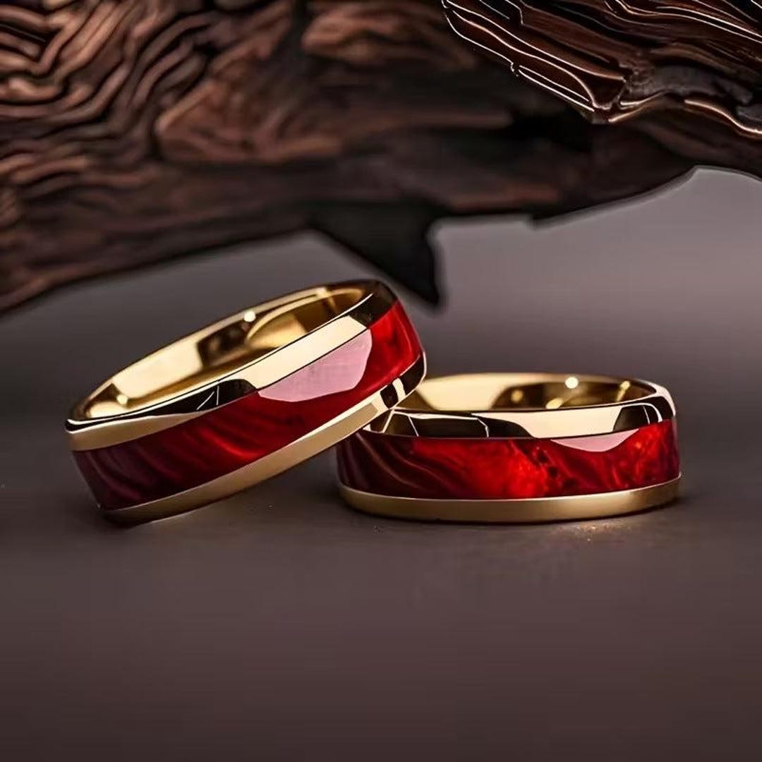 8mm Red-inlaid Stainless Steel Ring - Etsy
