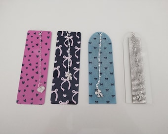 Clear Acrylic Bookmark with Rhinestone Charms, Glitter, Bows, Hearts