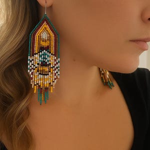 Hand beaded fringe earrings southwestern design