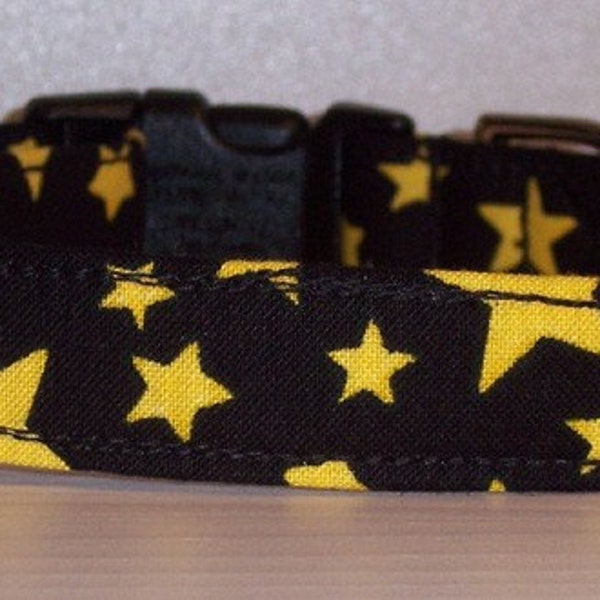 Dog Collar, black w/yellow stars, sz Medium