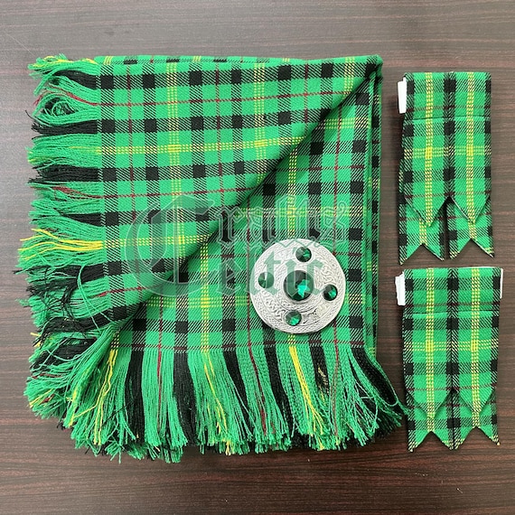Tartan Fly Plaid with Kilt Flashes & Brooch: Scottish Clan Heritage