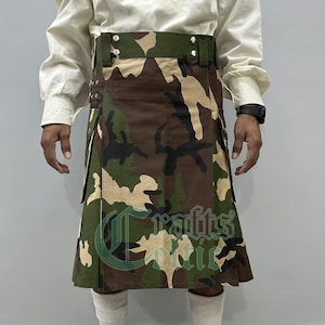 Scottish Woodland Camouflage Utility Kilt - Handmade Camouflage Kilt for Men - Classic Tactical Kilt