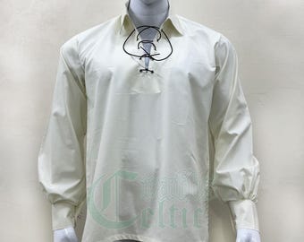 Camicia Ghillie in cotone bianco sporco: camicia kilt giacobita scozzese