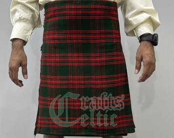 Handmade Scottish Clan Menzies Green Tartan Kilt - 8 Yard Acrylic Wool