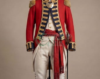 Custom British Redcoat Officer Uniform — Handmade 18th Century Wool Military Coat with Epaulettes | Costume for Reenactment & Cosplay