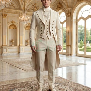 Elfenbein Regency Frack | 19th Century Historisches Kostüm | Napoleonischer Zweireihiger Mantel | Custom Tailcoat in 10 Farben erhältlich