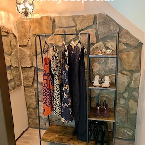 Rustic Wood Clothes Rack With 5 Shelves | Garment Rack | Closet ...