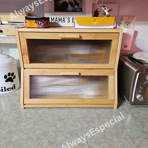Wooden Countertop Bread Box | Bread Storage Box | Corner Bread Box | Large Bread Box | Kitchen Storage | Bread Holder