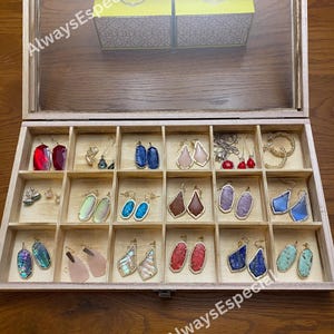 Wooden Jewelry Storage Case with Tempered Glass Lid | Wooden Jewelry Box | Earring Box | Ring Organizer | Bracelet Holder Box