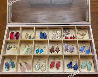 Wooden Jewelry Storage Case with Tempered Glass Lid | Wooden Jewelry Box | Earring Box | Ring Organizer | Bracelet Holder Box