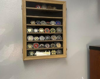 7 Rows Wood Challenge Coin Display Case | Medal Display Cabinet | Challenge Coin Holder | Military Coin Holder | Gift For Him