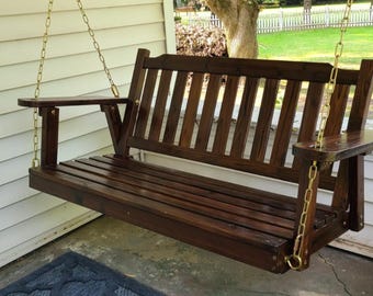 2 Seater Wooden Swing Chair with Hanging Chains | Porch Swing | Outdoor Swing | Tree Swing | Handmade Swing | Outdoor Furniture
