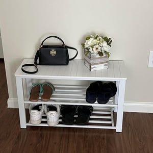 2 Tier Wood & Metal Shoe Rack | Shoe Storage Bench | Entryway Shoe Rack | Shoe Organizer | Storage Bench | Shoe Rack | Shoe Bench