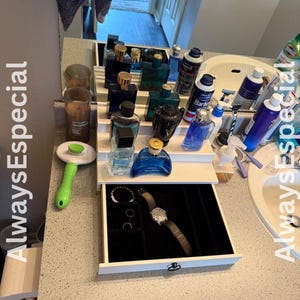 3 Tier Wooden Perfume Organizer With Drawer | Perfume Display | Fragrance Display | Perfume Holder | Cologne Organizer | Groomsmen Gift