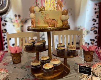 4 Tier Wooden Cupcake Stand for 50 Cupcakes | Rotating Cake Stand | Food Stand | Cake Display Stand | Desert Stand | Birthday Cake Stand