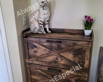 Wooden Shoe Cabinet with Flip Drawers | Shoe Storage | Shoe Organizer | Shoe Rack | Entryway Shoe Rack | Shoe Bench | Housewarming Gift