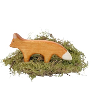 fox wooden waldorf toy for toddlers , forest animal toys for imaginative play, fox miniature figurine image 1