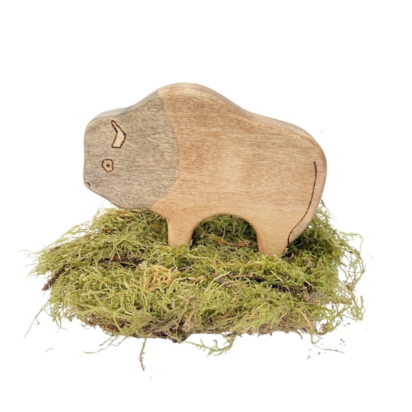 bison wooden animal toy, buffalo wooden figurine,  Waldorf toys for toddlers