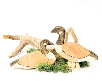 Canada goose wooden figurine, wooden animal toys, waldorf toys for toddlers