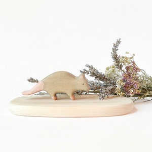 possum wooden forest animal toy, opossum miniature figurine gift for animal lover