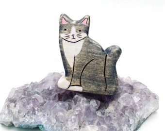 cute cat figurine gift for cat lover, wooden waldorf animal toys