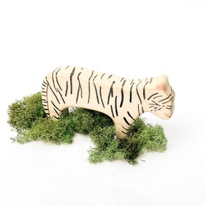 white tiger wooden waldorf animal toy, gift for cat lover image 2