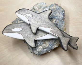 Handmade Wooden Orca Figurine, wood ocean animal toy