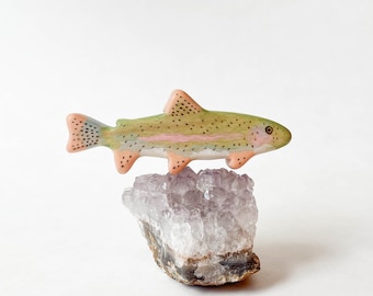 rainbow trout wooden figurine gift for nature lover, wooden waldorf animal toys