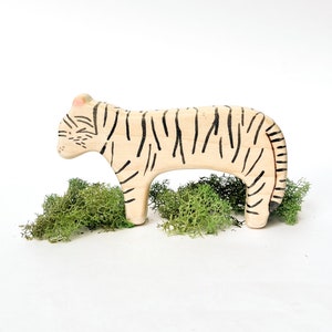 white tiger wooden waldorf animal toy, gift for cat lover image 5